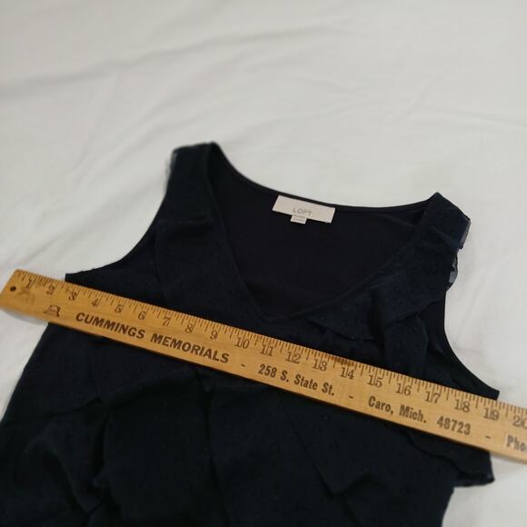 LOFT 4 Black Sleeveless Swiss Dot Ruffled Layers Polyester Rayon Blend Dress - Picture 13 of 15